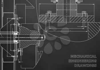 Technical illustration. Mechanical engineering. Backgrounds of engineering subjects. Black background