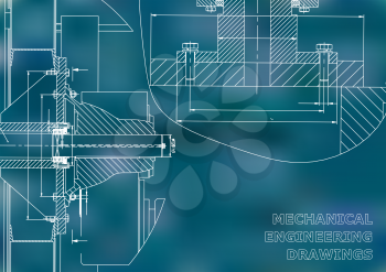 Technical illustration. Mechanical engineering. Backgrounds of engineering subjects. Blue background