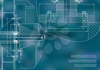 Technical illustration. Mechanical engineering. Backgrounds of engineering subjects. Blue background. Points