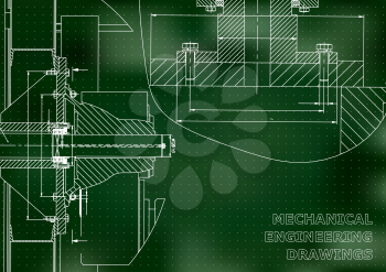 Technical illustration. Mechanical engineering. Backgrounds of engineering subjects. Green background. Points