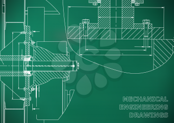 Technical illustration. Mechanical engineering. Backgrounds of engineering subjects. Light green background