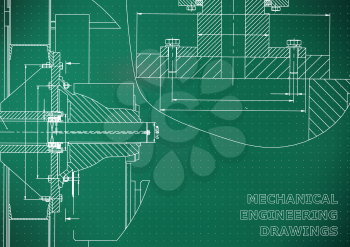 Technical illustration. Mechanical engineering. Backgrounds of engineering subjects. Light green background. Points