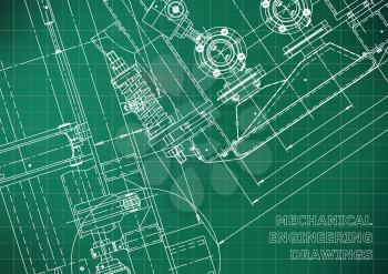 Blueprint. Vector engineering drawings. Mechanical instrument making. Technical abstract Light green background. Grid. Technical illustration, cover, banner