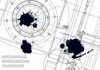 Cover. Vector engineering illustration. Black Ink. Blots. Instrument-making