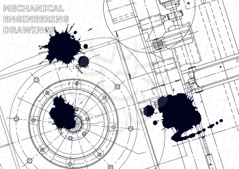 Cover. Vector engineering illustration. Blueprint, flyer, banner. Black Ink. Blots