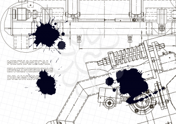 Machine-building industry. Black Ink. Blots. Technical illustrations, background