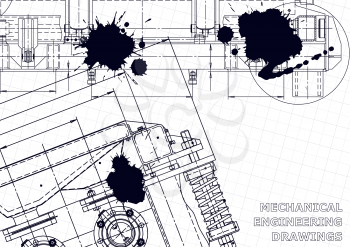 Machine-building industry. Black Ink. Blots. Technical illustrations, backgrounds. Mechanical