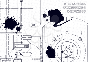 Mechanical instrument making. Technical abstract backgrounds. Technical illustration. Black Ink. Blots