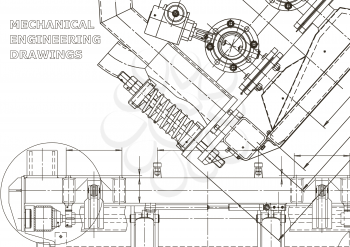 Mechanical instrument making. Technical illustration. Blueprint, cover, banner Vector engineering drawing