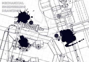 Sketch. Vector engineering illustration. Black Ink. Blots. Instrument-making drawings. Mechanical