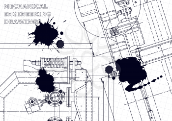 Sketch. Vector engineering illustration. Cover, flyer, banner, Black Ink. Blots