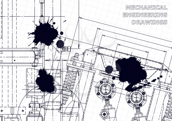 Technical abstract backgrounds. Black Ink. Blots. Mechanical instrument making. Technical illustration