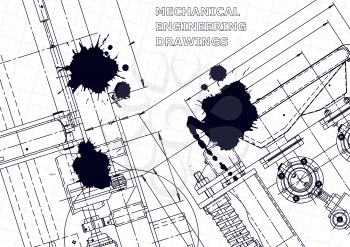 Vector engineering drawings. Mechanical instrument making. Technical abstract background. Black Ink. Blots
