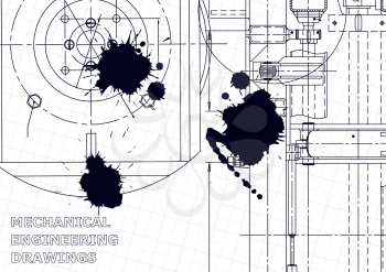 Vector engineering illustration. Instrument-making drawing. Black Ink. Blots. Computer aided design system