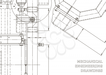 Vector engineering illustration. Mechanical engineering drawing. Instrument-making drawings. Computer aided design systems. Technical illustrations, backgrounds. Blueprint