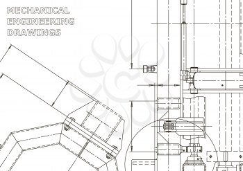Vector engineering illustration. Mechanical engineering drawing. Instrument-making drawings. Computer aided design systems. Technical illustrations, backgrounds. Blueprint, diagram