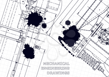 Vector illustration. Computer aided design system. Instrument-making. Black Ink. Blots