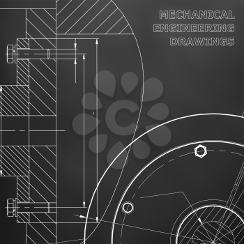 Black background. Technical illustration. Mechanical engineering. Technical design. Instrument making. Cover, banner, flyer, background. Corporate Identity