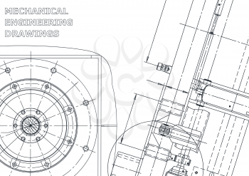 Blueprint, Sketch. Vector engineering illustration. Cover, flyer, banner, background. Instrument-making drawings. Mechanical engineering drawing