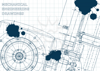Blueprint. Vector engineering illustration. Cover Blue Ink Blots