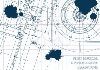 Blueprint. Vector engineering illustration. Cover, flyer banner Blue Ink Blots