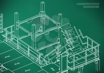 Building. Metal constructions. Volumetric constructions. Light green background. Points