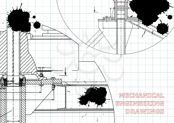 Mechanical engineering. Technical illustration. Background. Draft. Black Ink. Blots