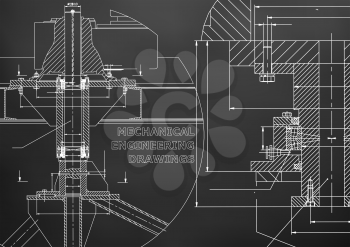 Mechanical engineering. Technical illustration. Backgrounds of engineering subjects. Technical design. Instrument making. Cover, banner. Black background