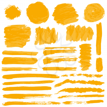 Collection of orange paint, ink, brush strokes, brushes, lines, grungy Waves circles Freehand elements