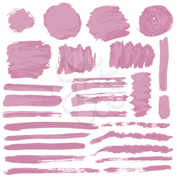 Collection of pink paint, ink, brush strokes, brushes, lines, grungy. Waves, circles Dirty elements of decoration boxes frames