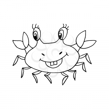 Contour. Crab. Marine theme icon in hand draw style. Cute childish illustration of sea life. Icon, badge, sticker, print for clothes
