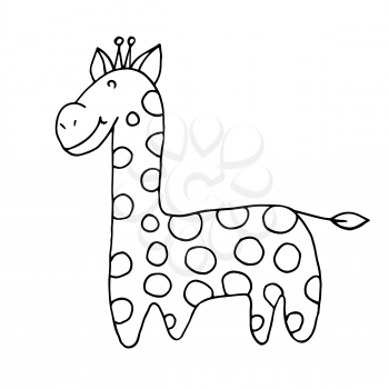 Contour. Giraffe. Marine theme icon in hand draw style. Cute childish illustration of sea life. Icon, badge, sticker, print for clothes