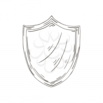Contour Vector icon in hand draw style. Image isolated on white background. Protection and safety. Shield