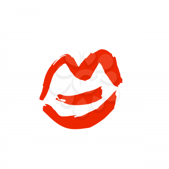 Hand drawing paint, brush drawing. Isolated. Doodle grunge style icon. Lips, kiss icon