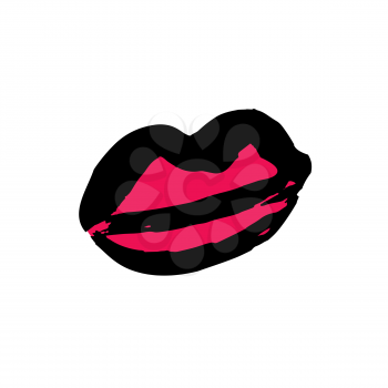 Hand drawing paint, brush drawing. Isolated on a white background. Doodle grunge style icon. Lips, kiss icon