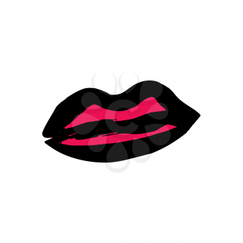 Hand drawing paint, brush drawing. Isolated on a white background. Doodle grunge style icon. Outline illustration. Lips, kiss icon