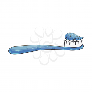 Medical icon. Vector illustration in hand draw style. Image isolated on white background. Medical instrument. Toothbrush with paste