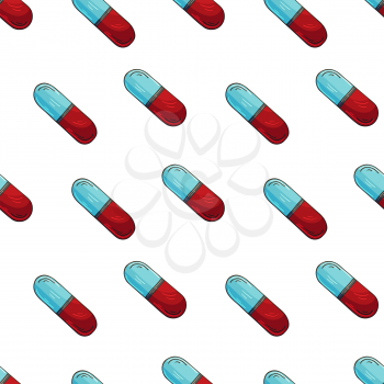 Seamless pattern on a white background. Cartoon medical drugs in hand draw style