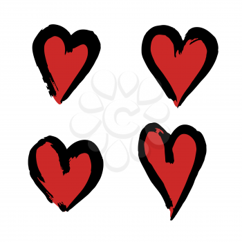 Set of romantic icon, heart. Hand drawing paint, brush drawing. Isolated on a white background. Doodle grunge style icon. Outline. Sticker, pi