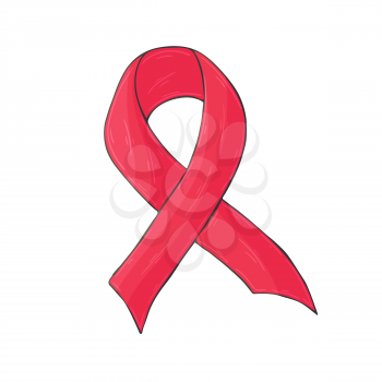 Vector icon in hand draw style. Image isolated on white background. Red ribbon. AIDS problem