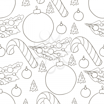 Seamless vector pattern with candy cane. Coloring Pattern in hand draw style. New Year. Can be used for fabric, wrapping paper and etc