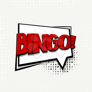 Lettering bingo, win. Comics book balloon.  Bubble icon speech phrase. Cartoon exclusive font label tag expression. Comic text sound effects. Sounds vector illustration.