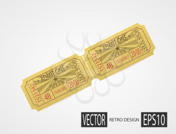 Designer vector illustration isolated on white background. Vintage texture ticket paper in old pop art style. Coupons. Retro cinema ticket.