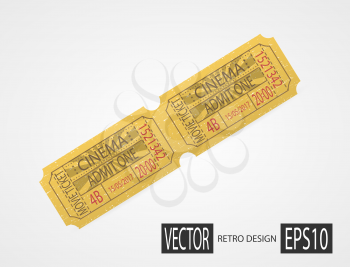 Vintage texture ticket paper in old pop art style. Coupons. Retro cinema ticket. Designer vector illustration isolated on white background. 