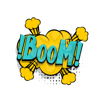 Lettering boom explosion. Comics book balloon. Bubble icon speech phrase. Cartoon exclusive font label tag expression. Comic text sound effects. Sounds vector illustration.