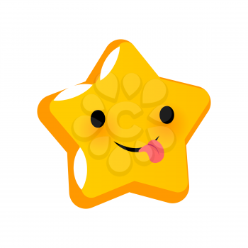 Emotiona funny tongue faces star smiles. Vector illustration smile icon. Face emoji yellow icon. Smile cute funny emotion face isolated background. Feelings, expression for message, sms.