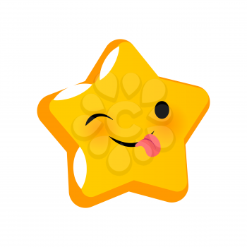 Emotional wink tongue faces star smiles. Vector illustration smile icon. Face emoji yellow icon. Smile cute funny emotion face isolated background. Feelings, expression for message, sms.