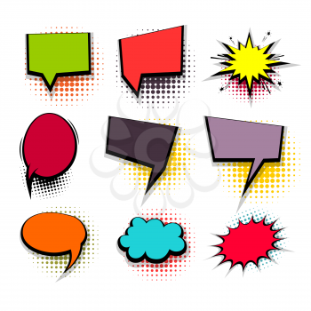 Comic funny collection empty colored square cloud pop art vector style. Big set colorful message bubble speech for comic cartoon expression illustration. Comics book background template.
