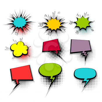 Colorful comic funny collection empty colored cloud pop art vector style. Big set message bubble speech for comic cartoon expression illustration. Comics book background template.