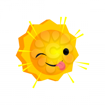 Vector illustration show tongue wink sunny smile icon. Face emoji yellow icon. Smile cute funny emotion face on isolated background. Happy feelings, expression for message, sms.
